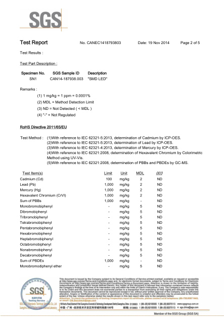 林欣公司15年SMD LED SGS环保报告